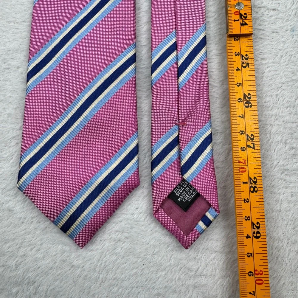 BOSS Hugo Boss Silk Tie Mens One Size Pink Navy Blue Striped Made in Italy